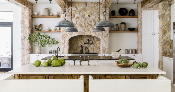 Desain dapur dengan peralatan canggih dan island counter